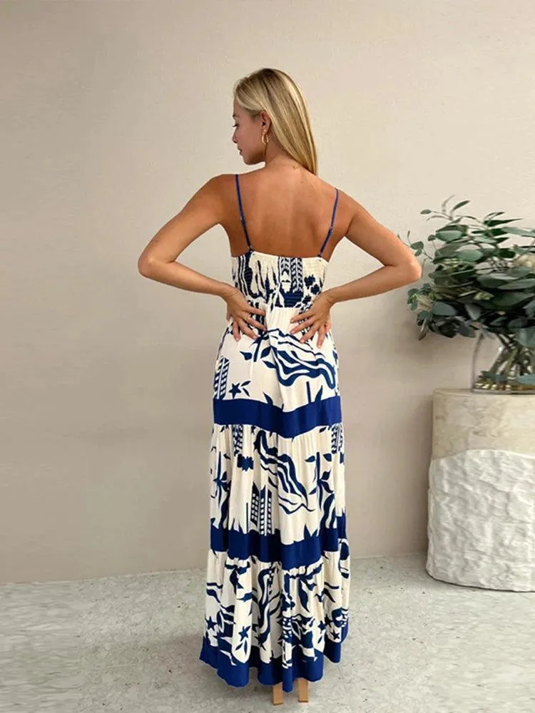 2024 Summer Women's Beach Dress - Sexy Backless Sleeveless Slip with Pleated Patchwork, Elegant Panelled Design