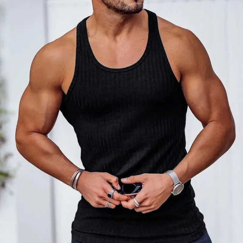 Aidase Korean Tops New Men Fashion Knitting Elastic Vest the Male Sex Solid Color Summer Tank Tops