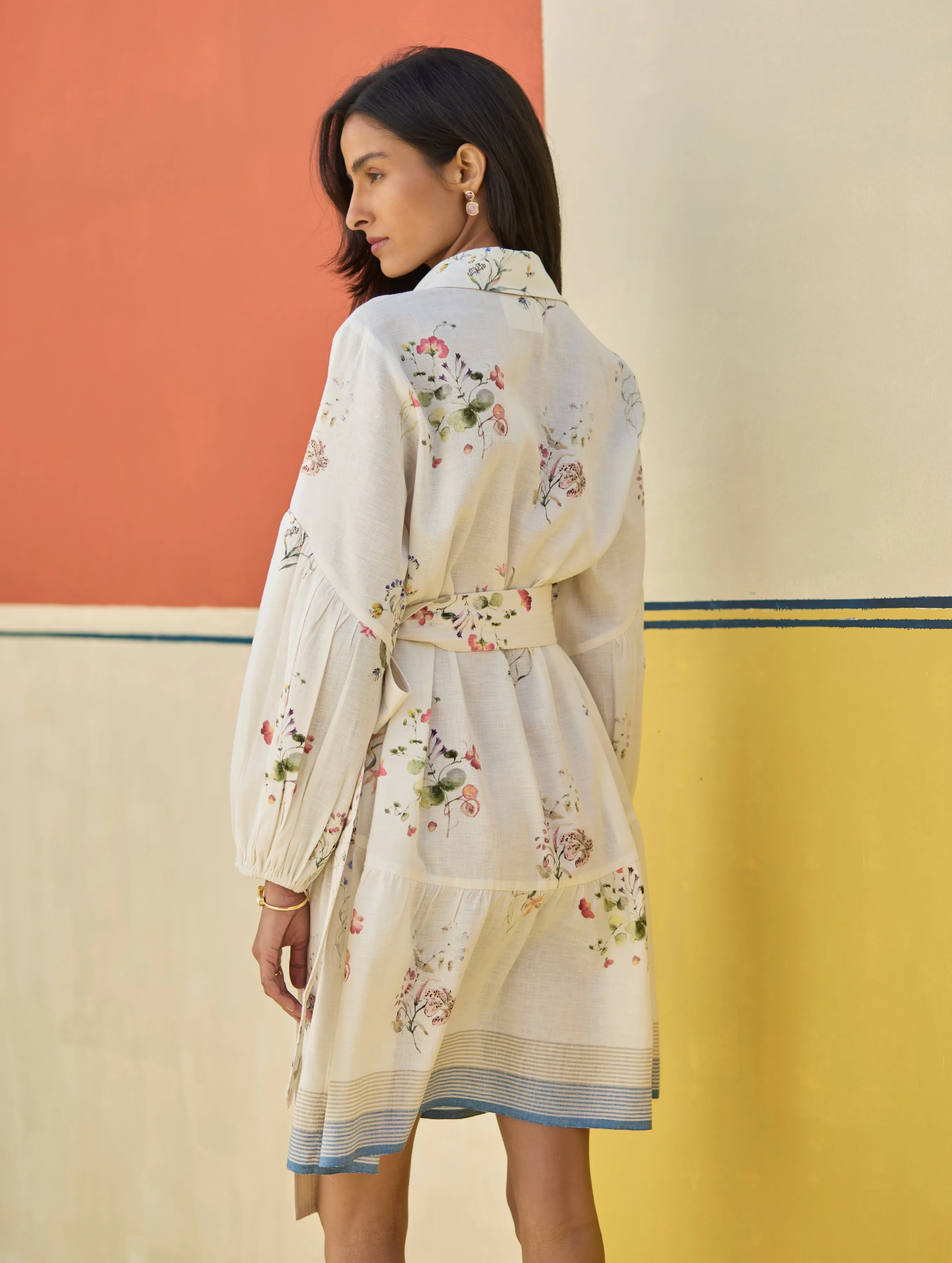 Alara Floral Shirt Dress - Ivory