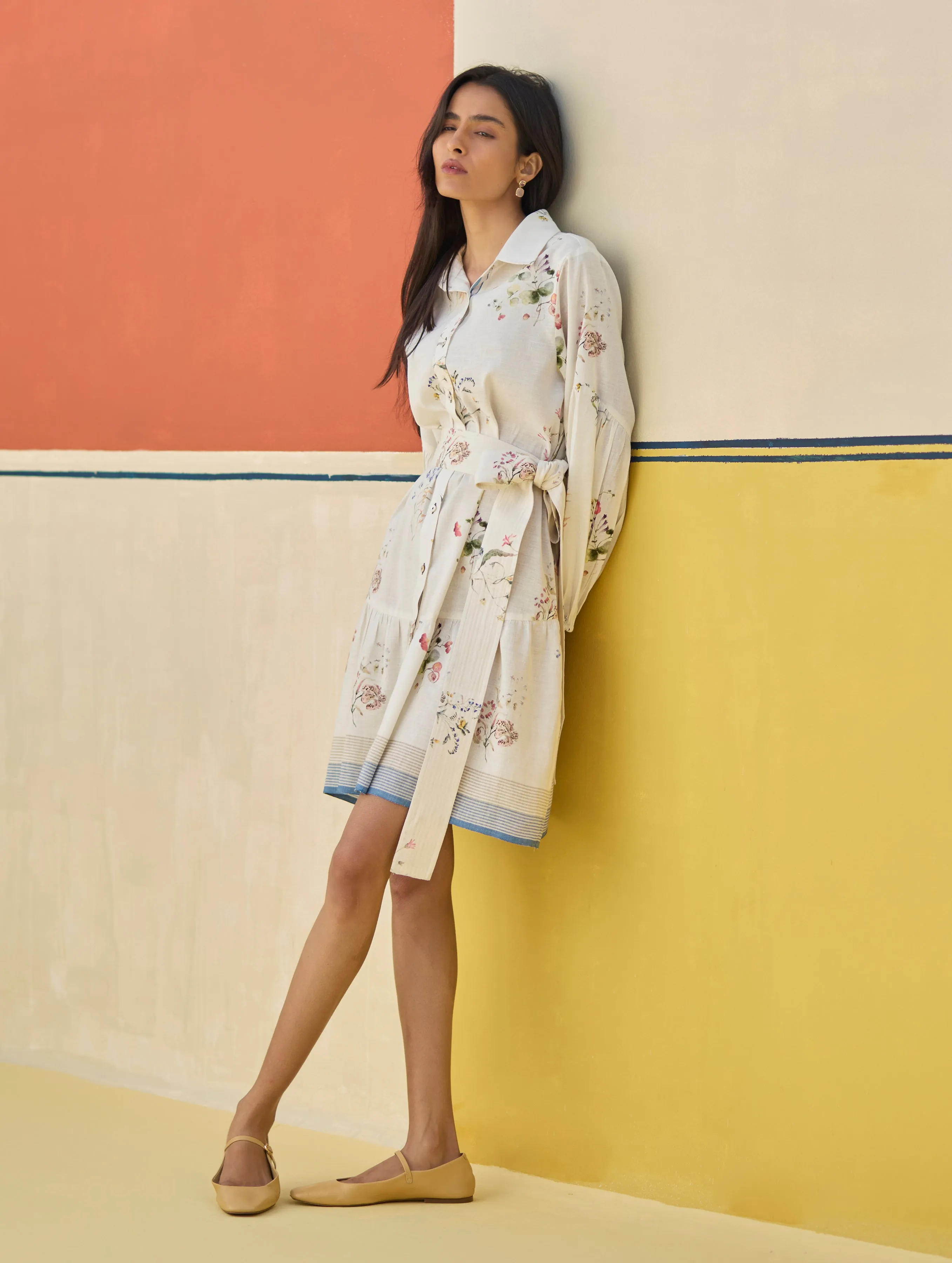 Alara Floral Shirt Dress - Ivory