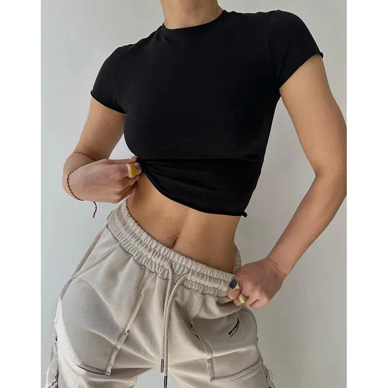 American Trendsetters Versatile Slim Fit Rolled Edge Minimalist Crop European Top