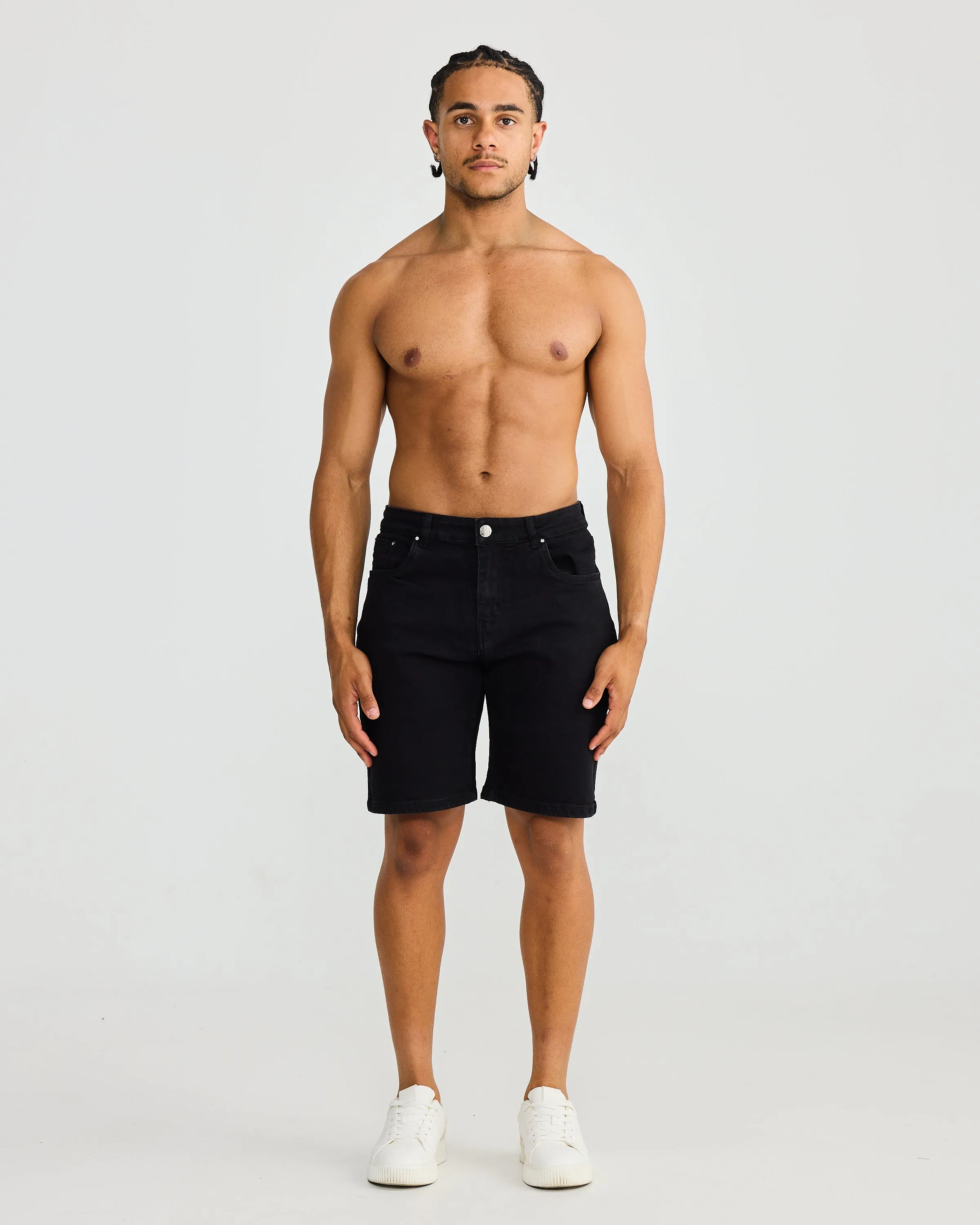 Black Slim Fit Denim Short