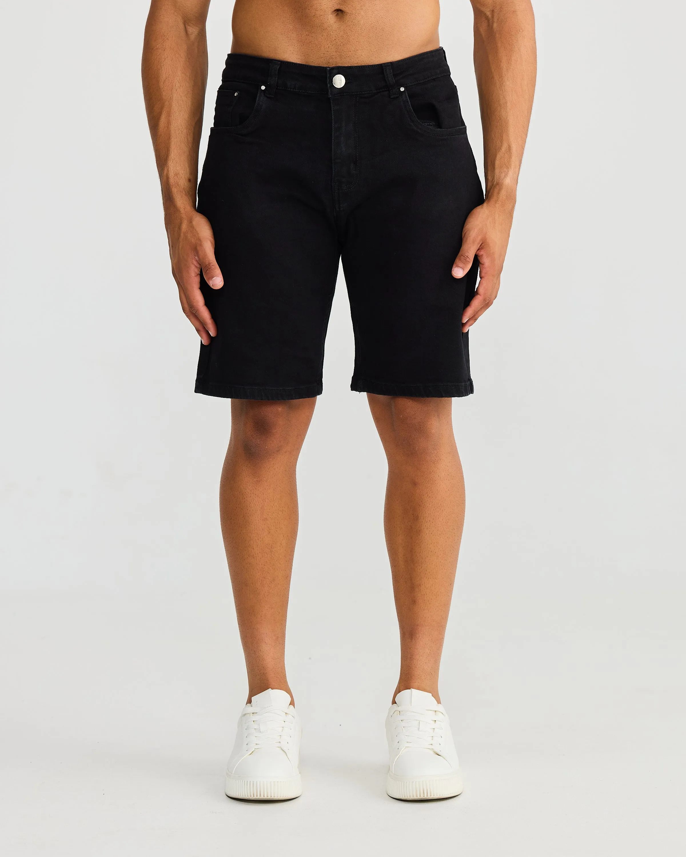 Black Slim Fit Denim Short