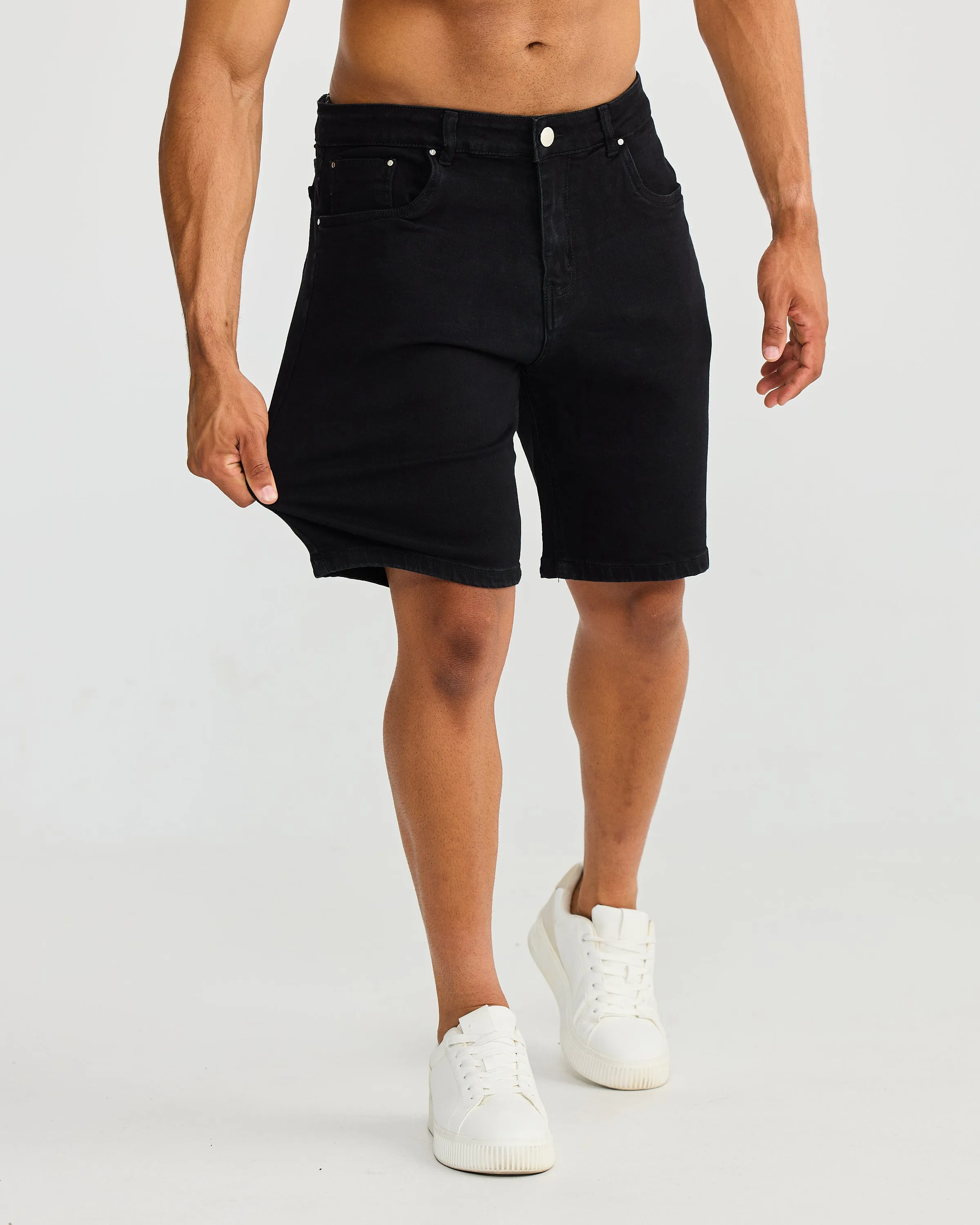 Black Slim Fit Denim Short