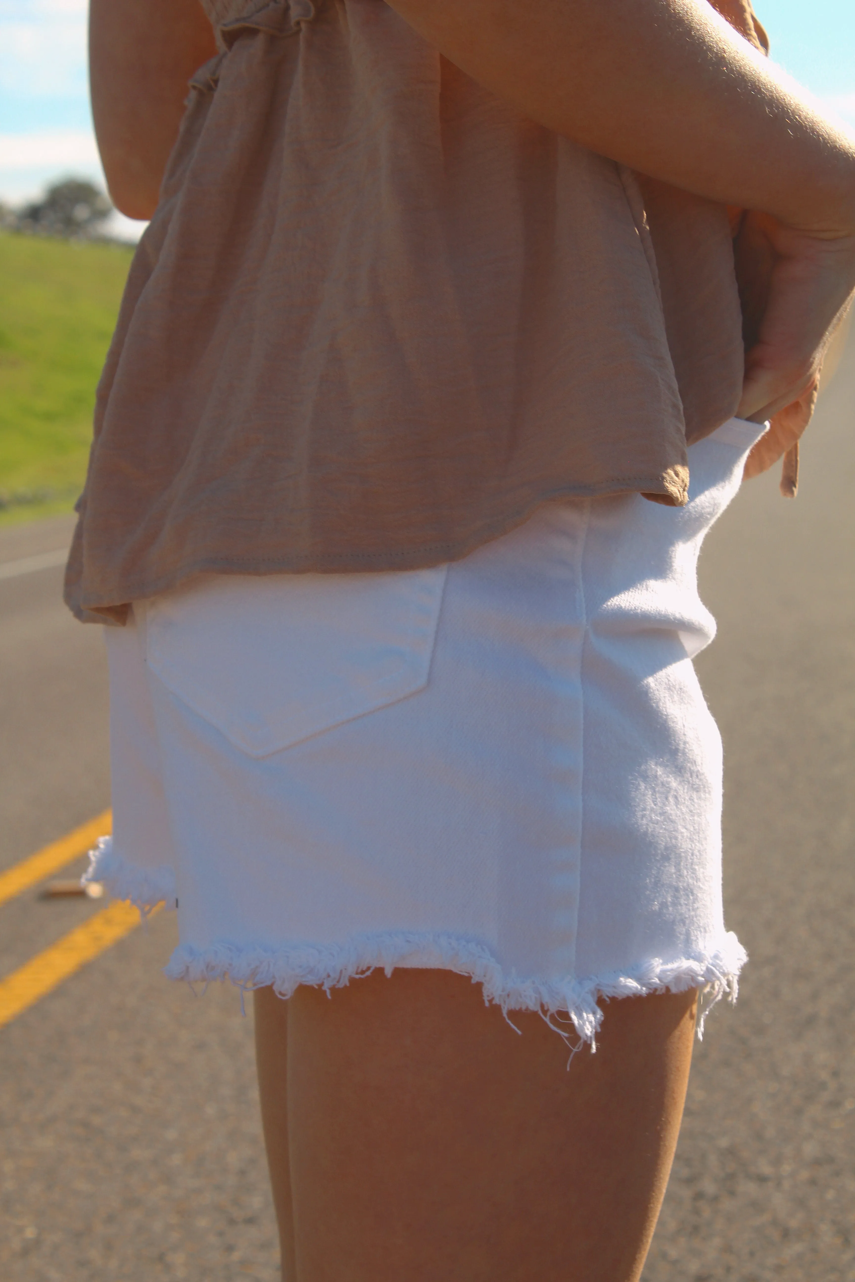 Cello White High Rise Mom Denim Shorts