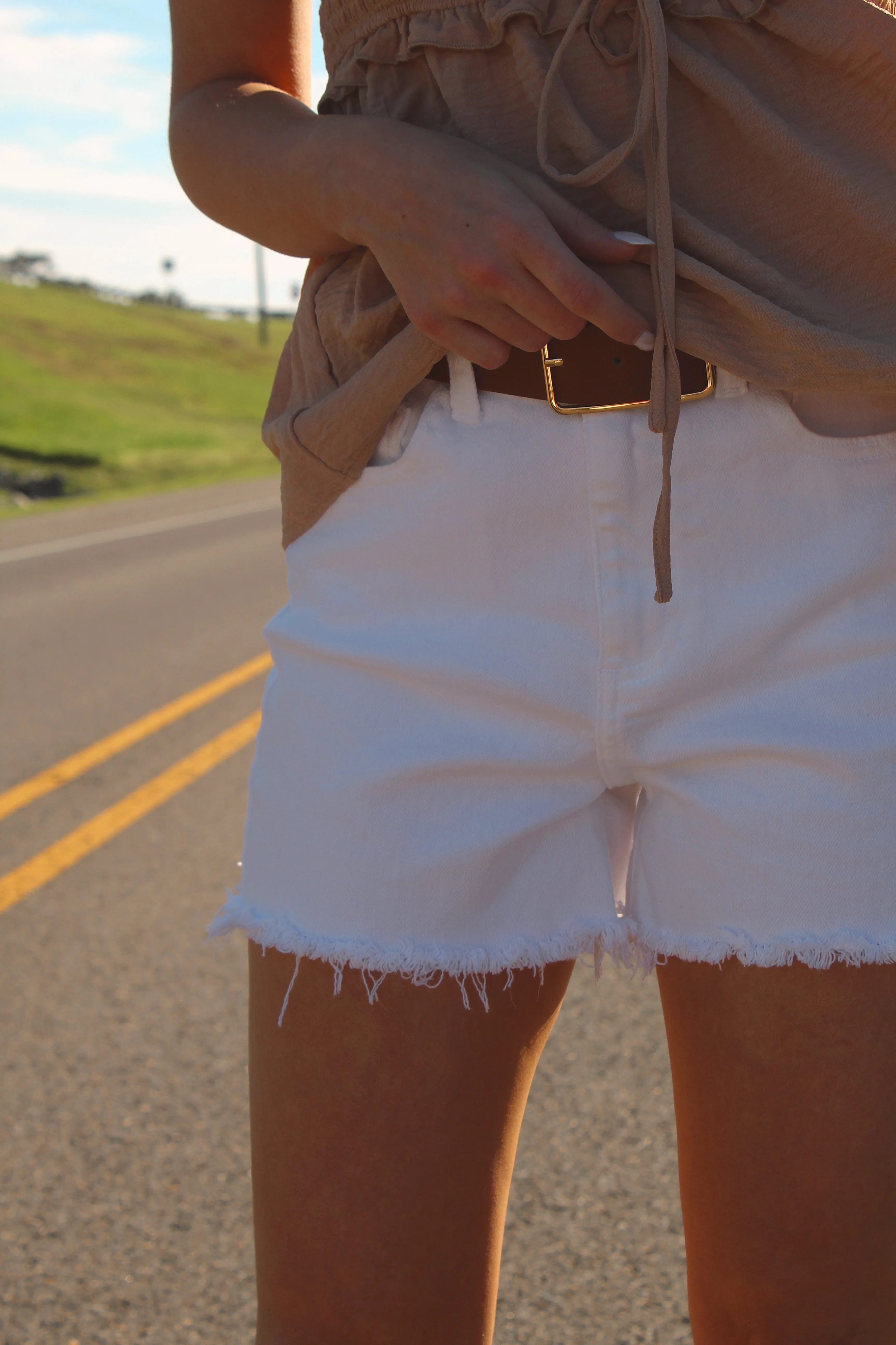 Cello White High Rise Mom Denim Shorts