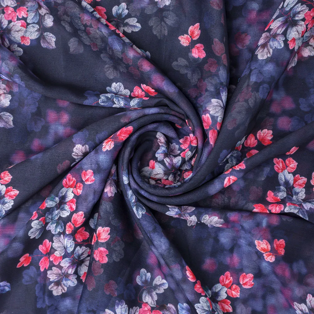 Classy Blue Floral Chiffon Digital Printed Fabric