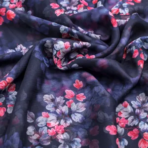 Classy Blue Floral Chiffon Digital Printed Fabric