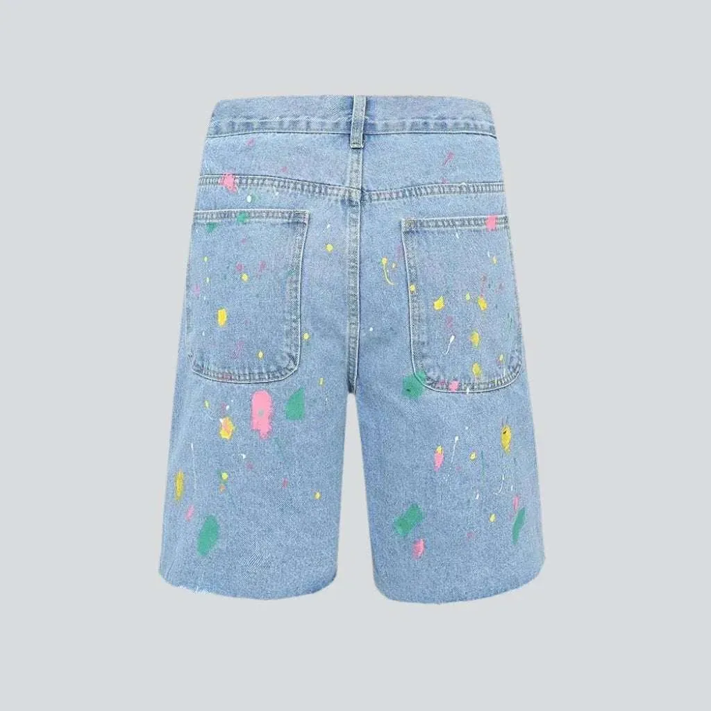 Color patchwork embroidery denim shorts