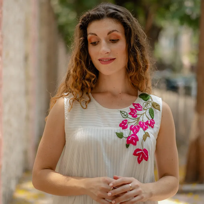 Cotton Embroidered Dress for Women | White | Floral