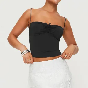 Crop Slim Fit 3D Bow Ruched Sweetheart Neck Backless Spaghetti Strap Summer Streetwear Tank Women's Top