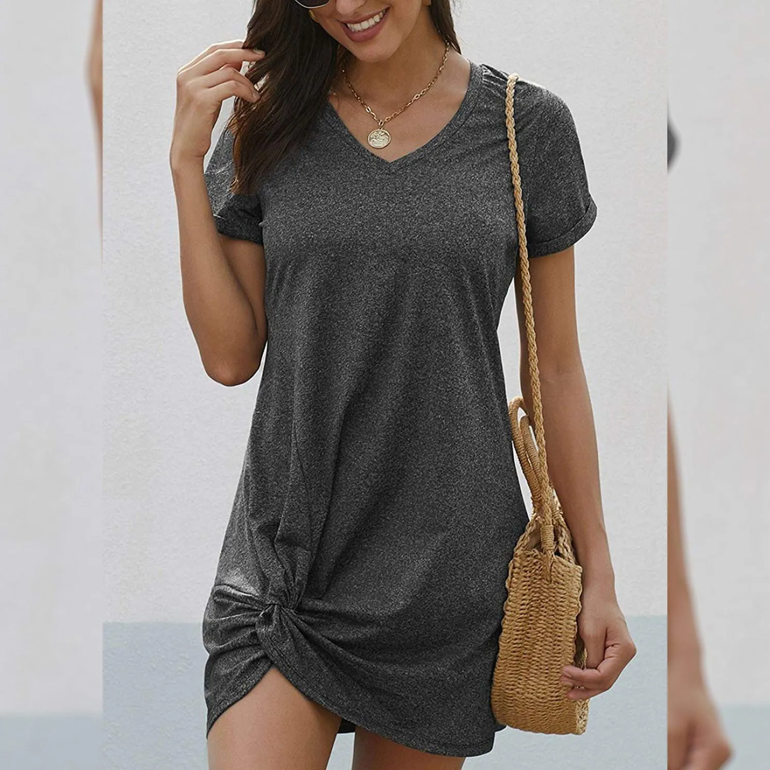 Dearlovers Womens Short Sleeve Tshirt Side Knot Mini Dress