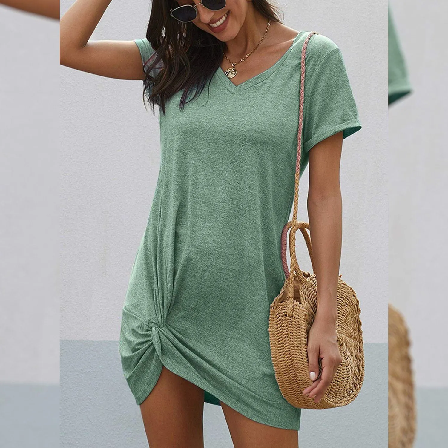 Dearlovers Womens Short Sleeve Tshirt Side Knot Mini Dress