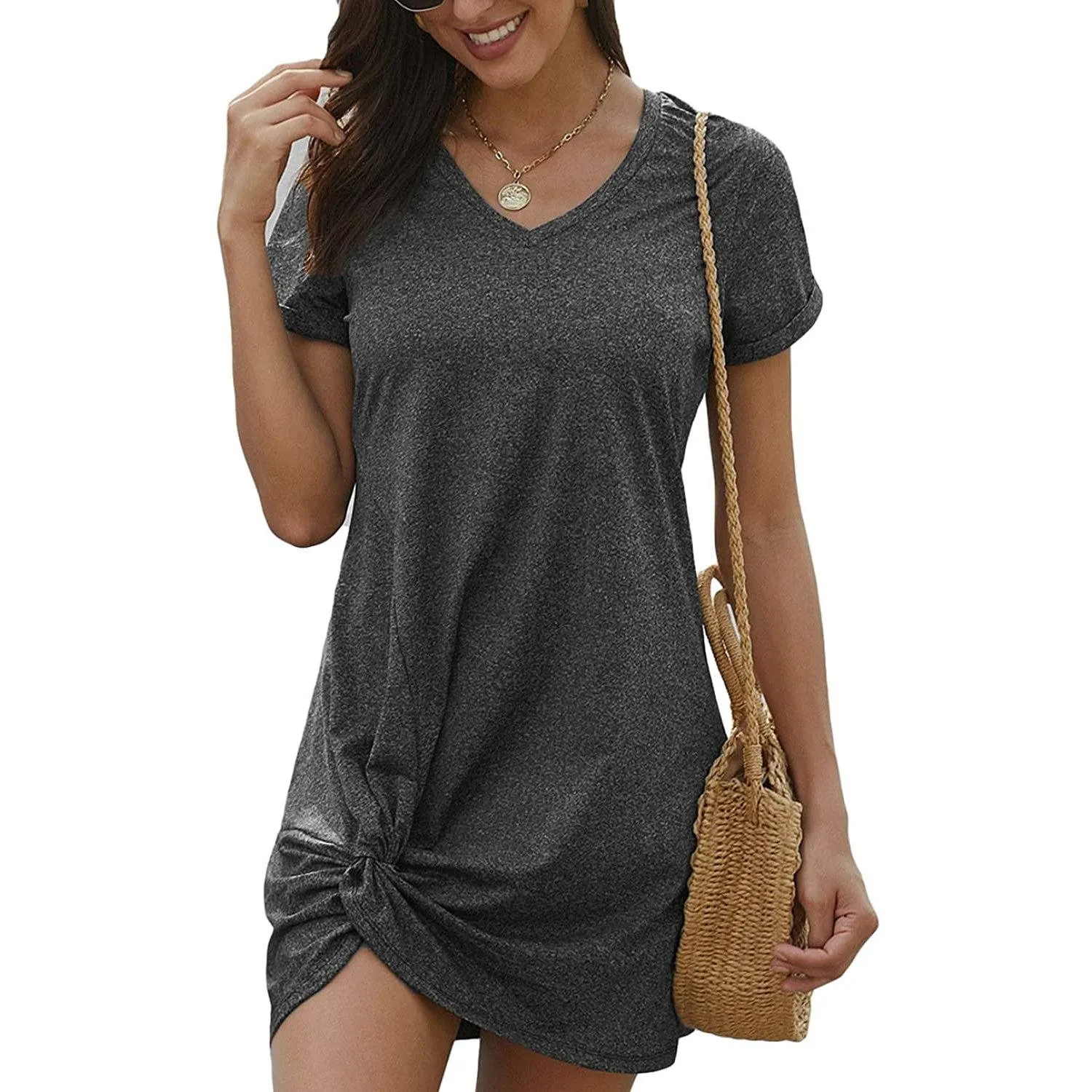 Dearlovers Womens Short Sleeve Tshirt Side Knot Mini Dress