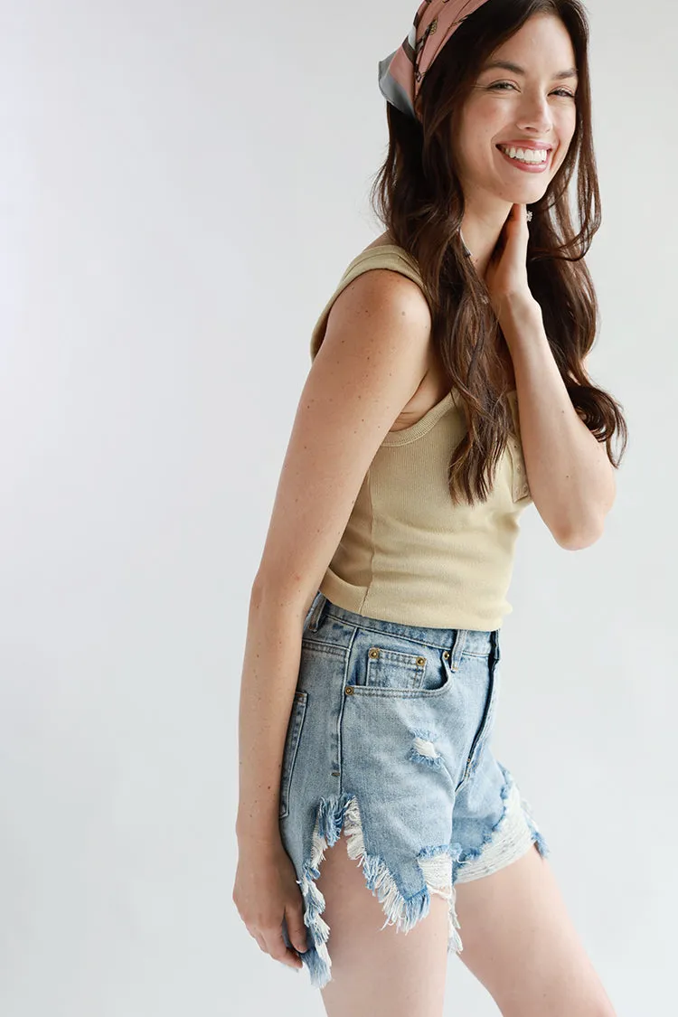 Distressed Washed Denim Shorts