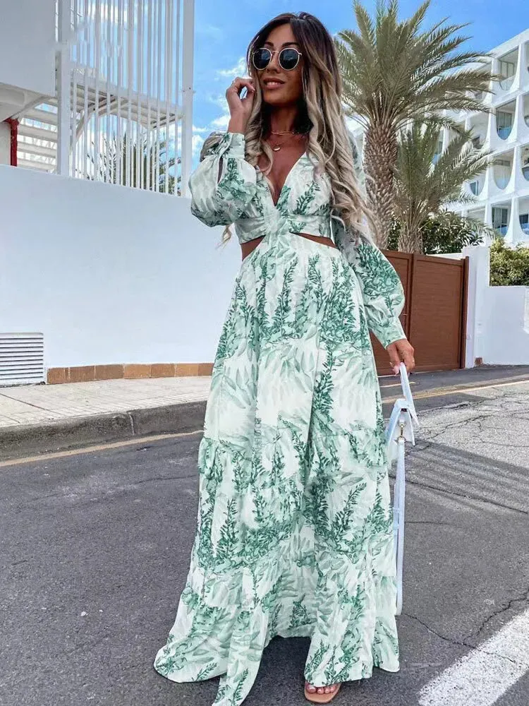 DressBetty - 2024 Elegant V-Neck Print Long Sleeve Maxi Dress