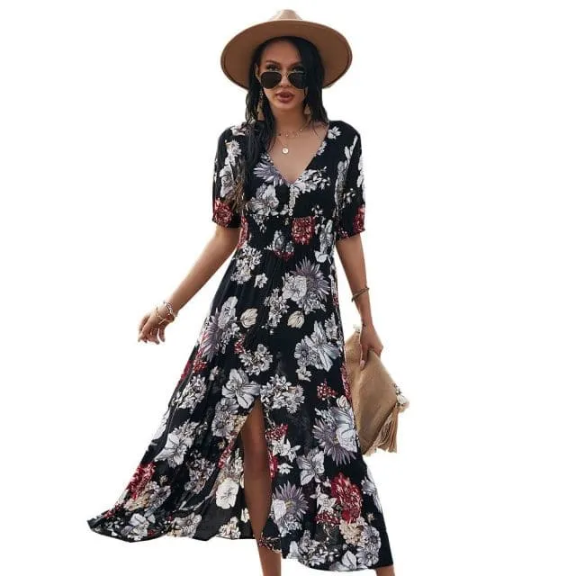 DressBetty - Beach Boho Print Sexy Maxi Split Dress