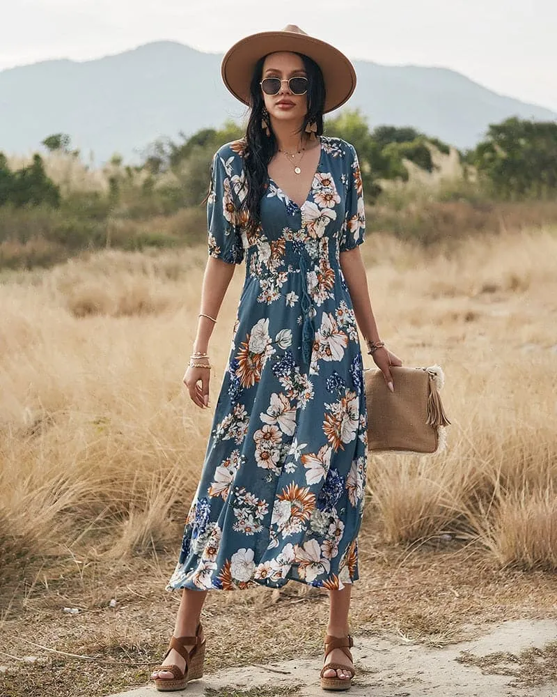 DressBetty - Beach Boho Print Sexy Maxi Split Dress