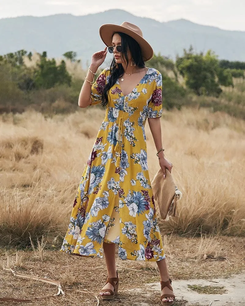 DressBetty - Beach Boho Print Sexy Maxi Split Dress