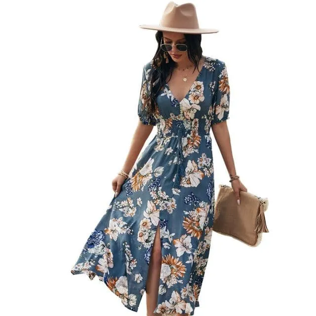 DressBetty - Beach Boho Print Sexy Maxi Split Dress