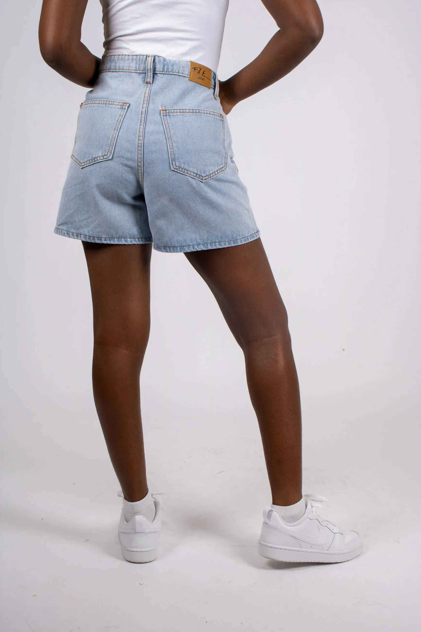 FAE Light Stonewash High Waisted Mom Shorts