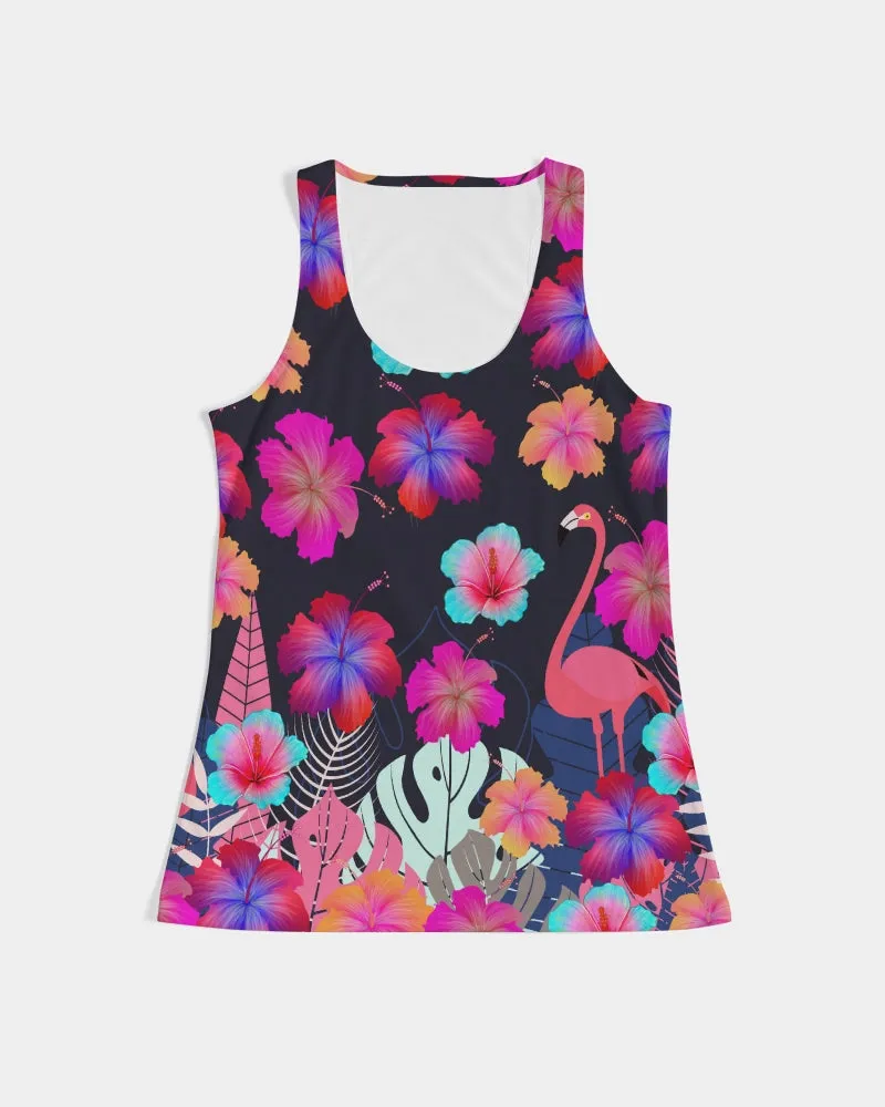 Floral Hibiscus Flamingos Women's Racerback Tank