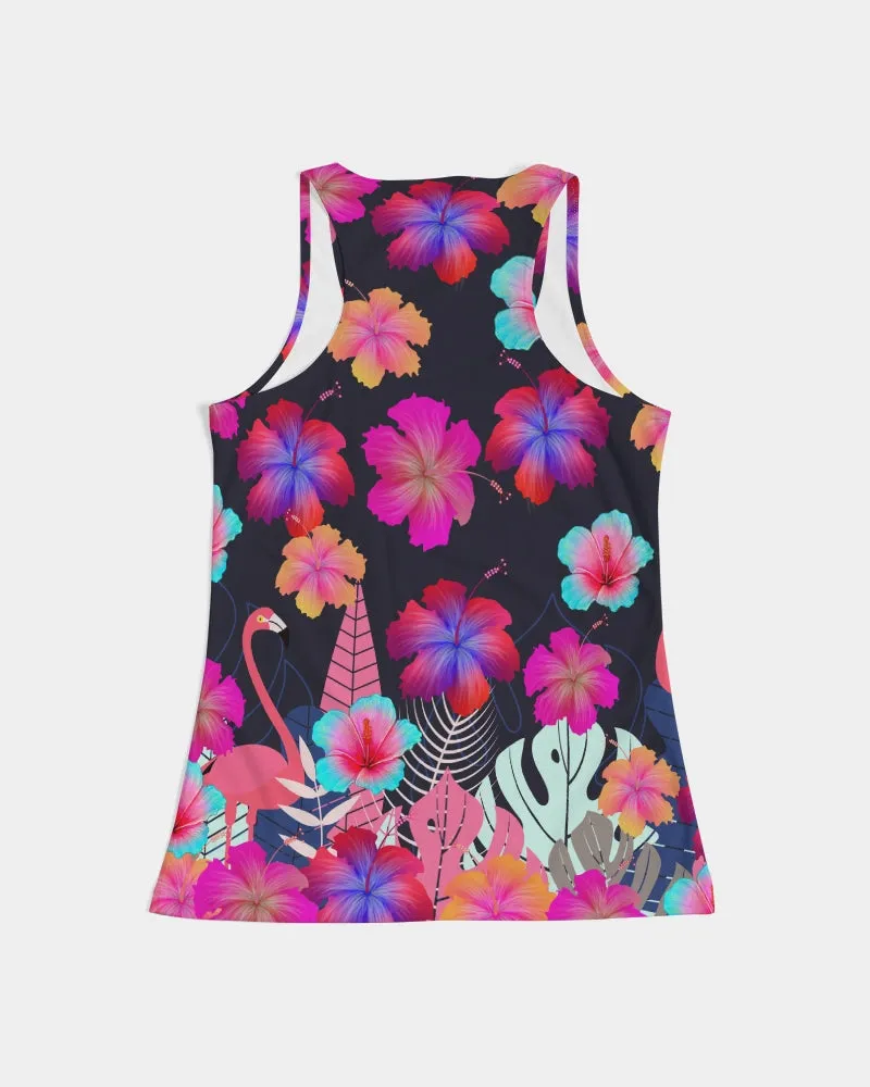 Floral Hibiscus Flamingos Women's Racerback Tank