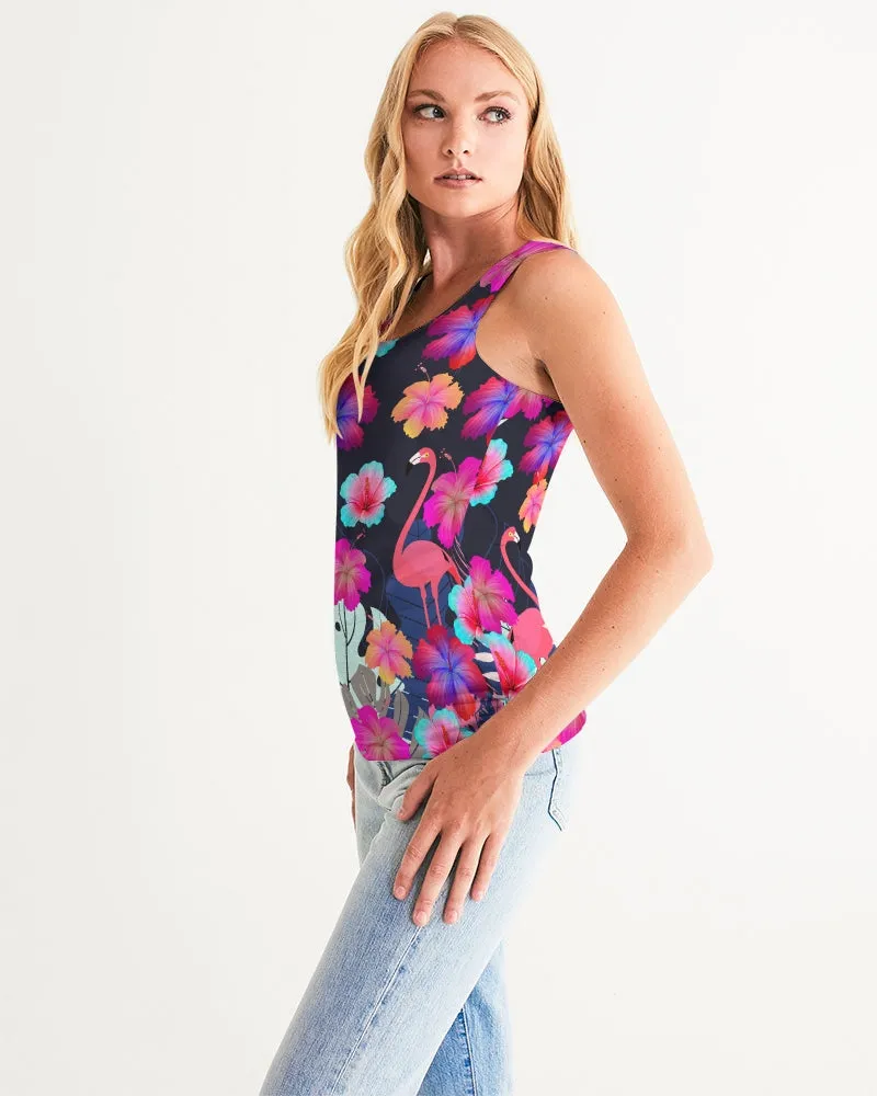 Floral Hibiscus Flamingos Women's Racerback Tank