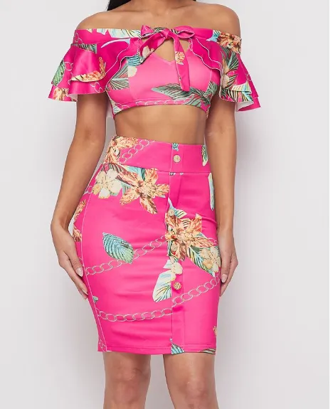 FLORAL PRINTED TOP W/MATCHING PENCIL SKIRT