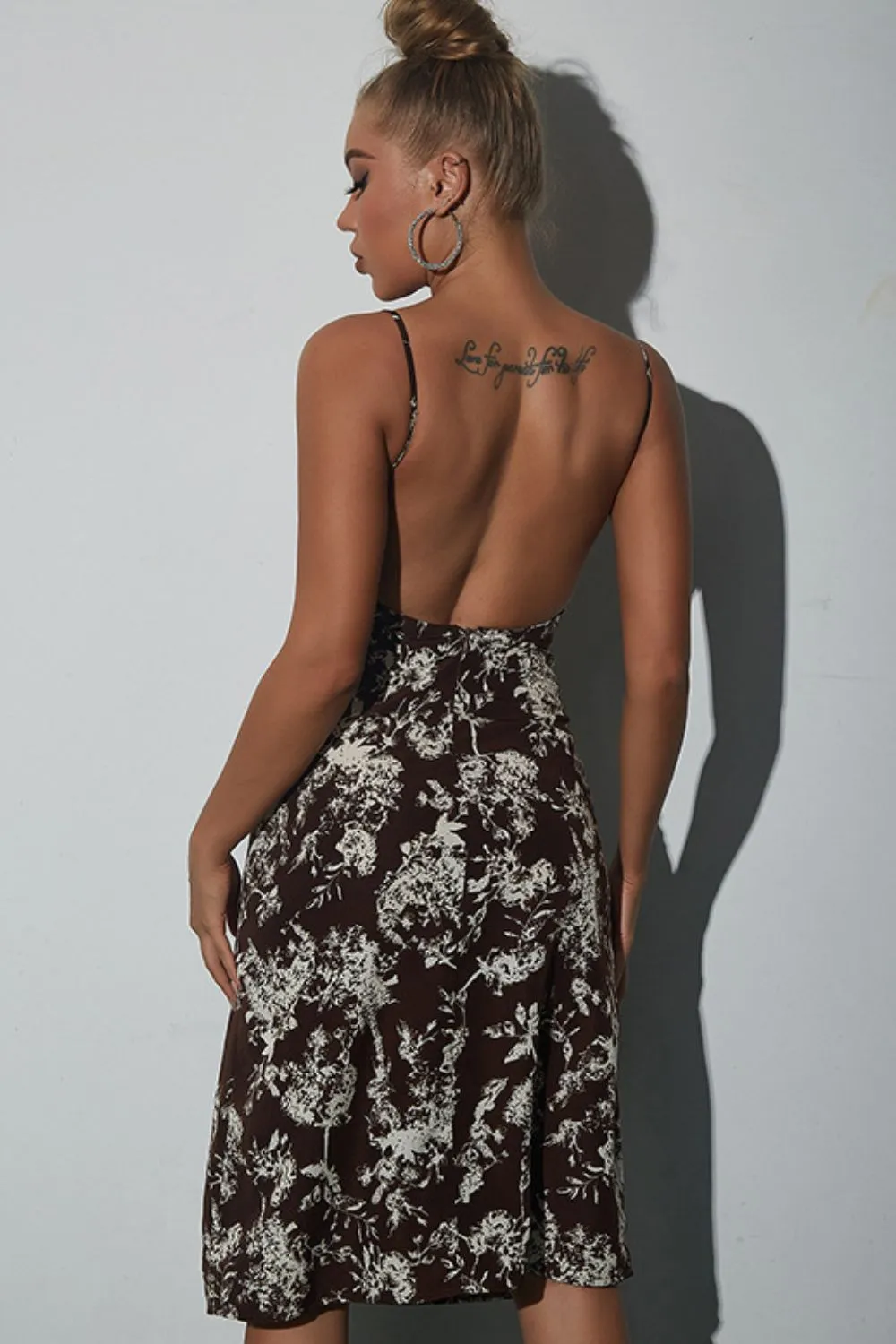 Floral Spaghetti Strap V-Neck Backless Dress