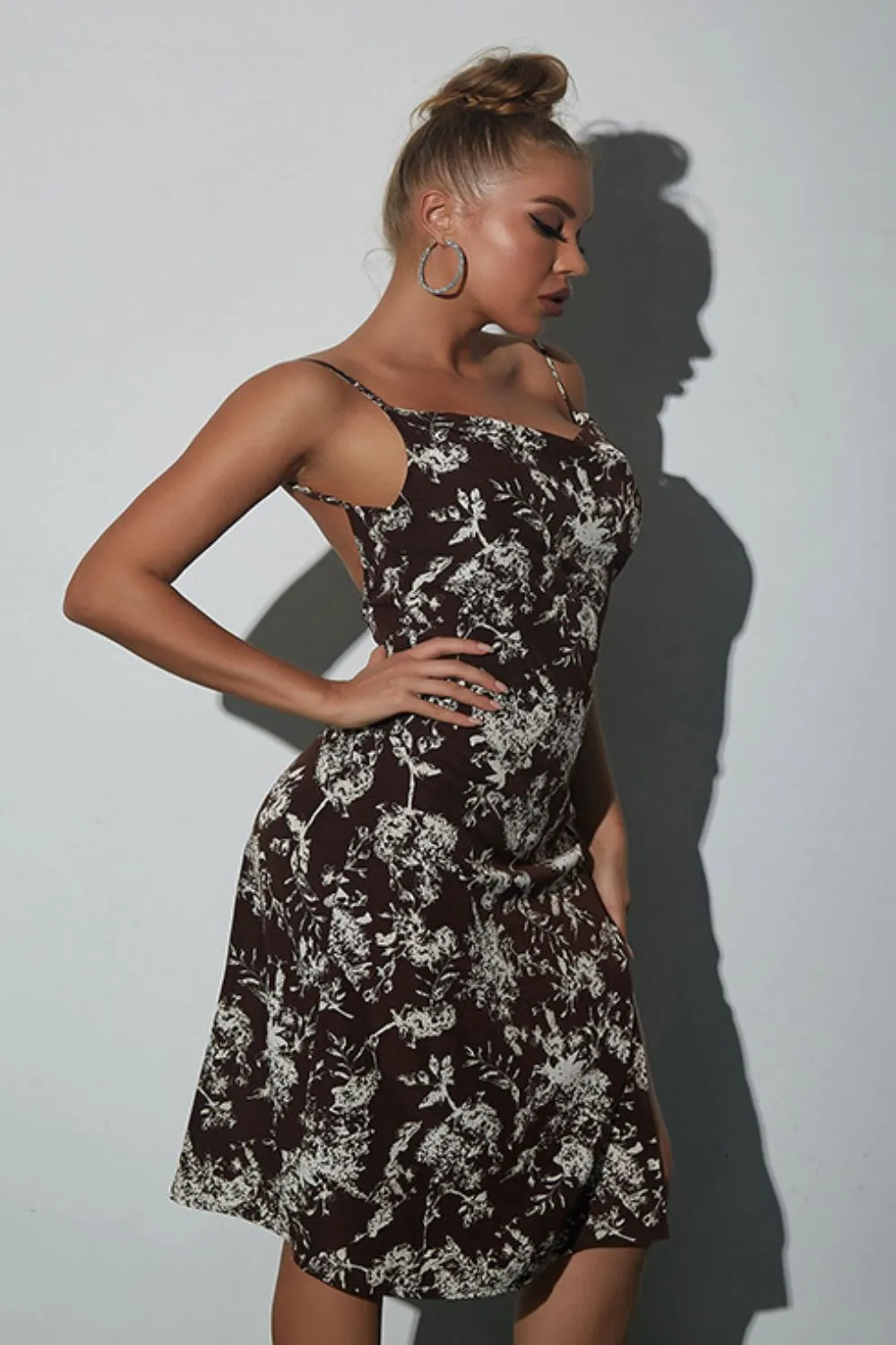 Floral Spaghetti Strap V-Neck Backless Dress