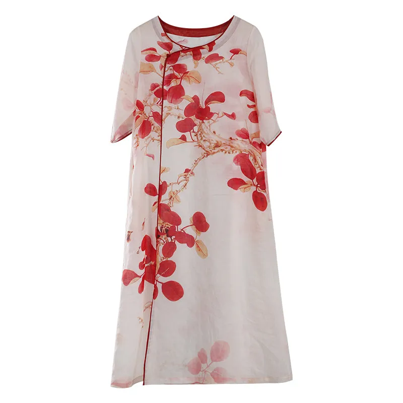 Floral Women Linen Dresses Spring Summer Women Dresses WC961805