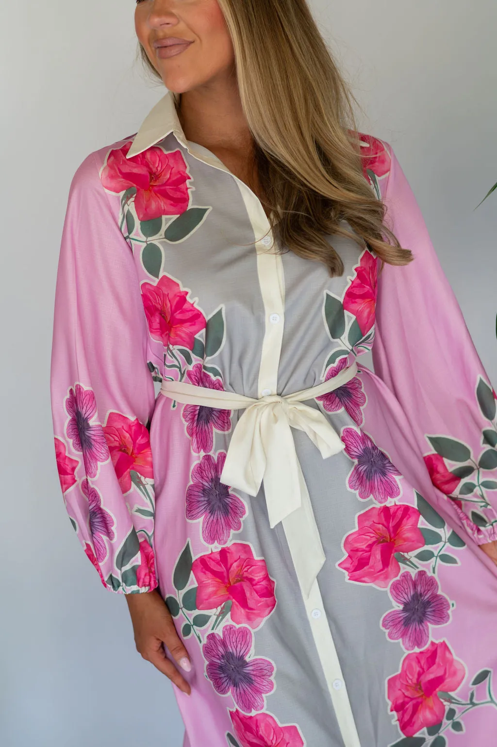 Garden Shirt Dress-Pink