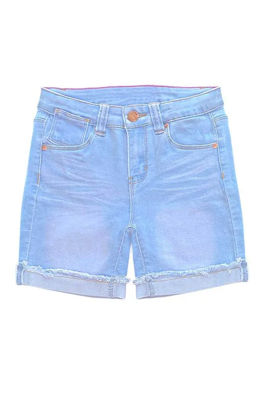 Girl's Yummy Wash Denim  Mid- length Shorts Roll up