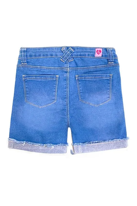 Girl's Yummy Wash Denim  Mid- length Shorts Roll up