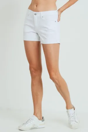 Just USA High Rise White Cuffed Denim Shorts