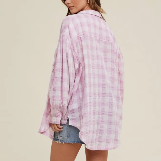 Laguna Gingham Plaid Woven Button Up Shirt