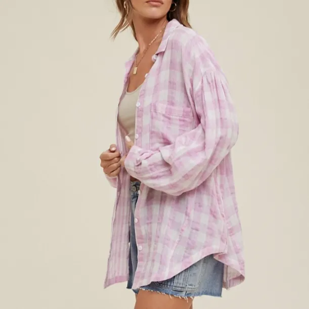 Laguna Gingham Plaid Woven Button Up Shirt