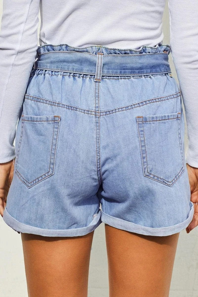 Leon Paper Bag Waist Denim Shorts