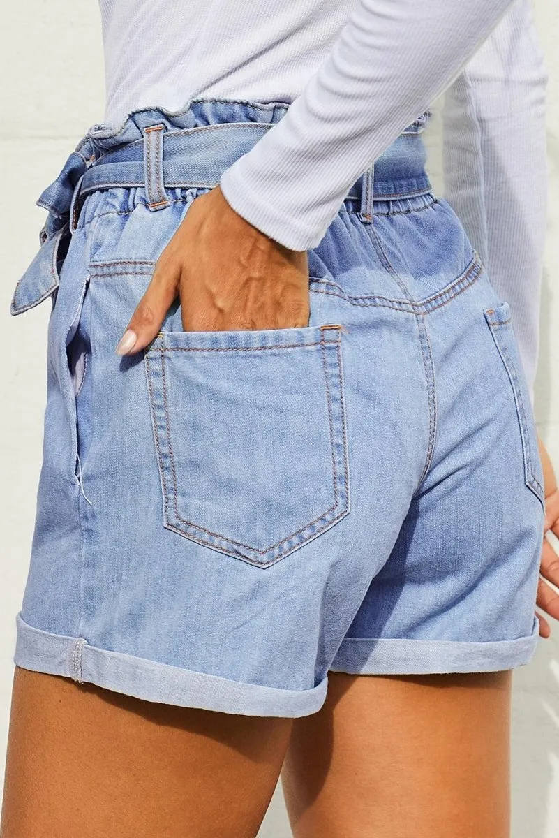 Leon Paper Bag Waist Denim Shorts