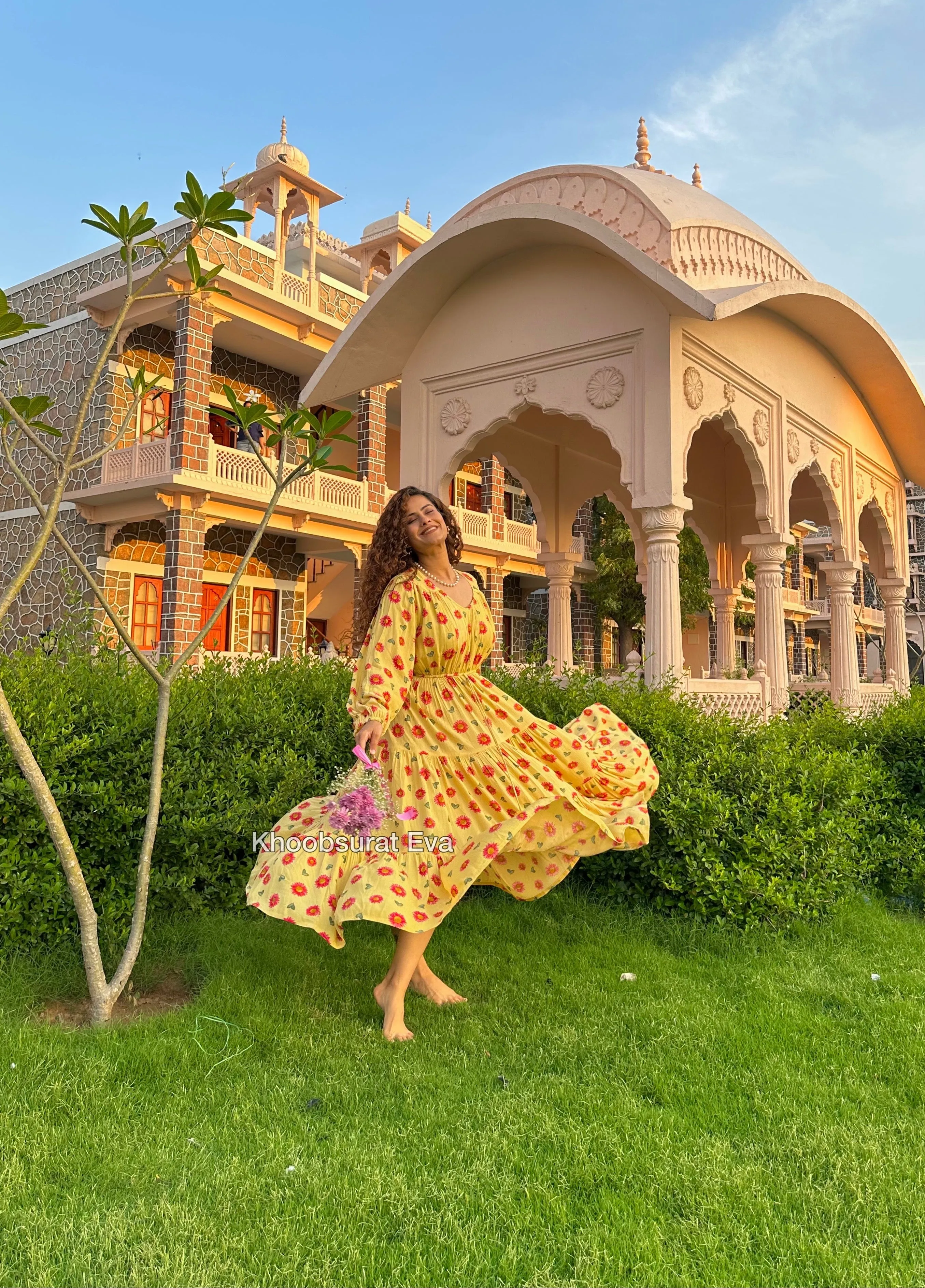 LILY YELLOW RUFFLE MIDI DRESS