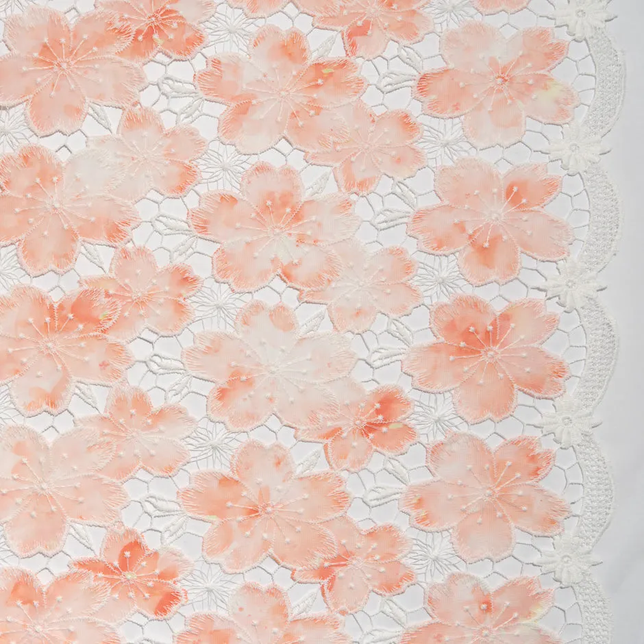 Peach Floral Printed Embroidered Microfibre