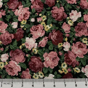 Plum Large Rose Floral Cotton Print