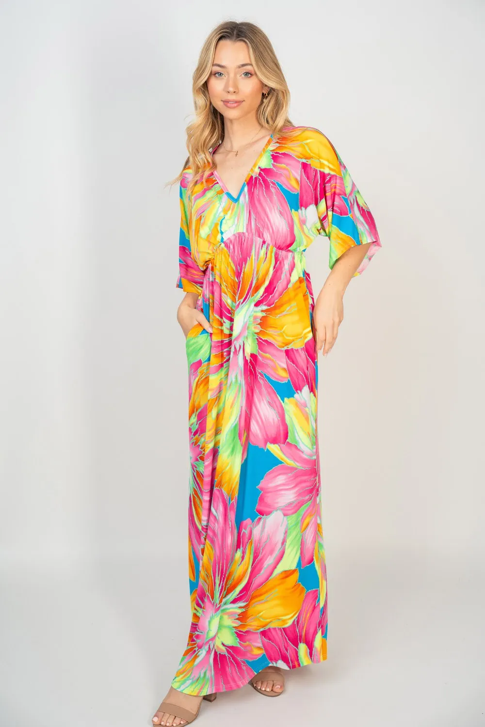 Printed V-Neck Maxi Dress with Pockets