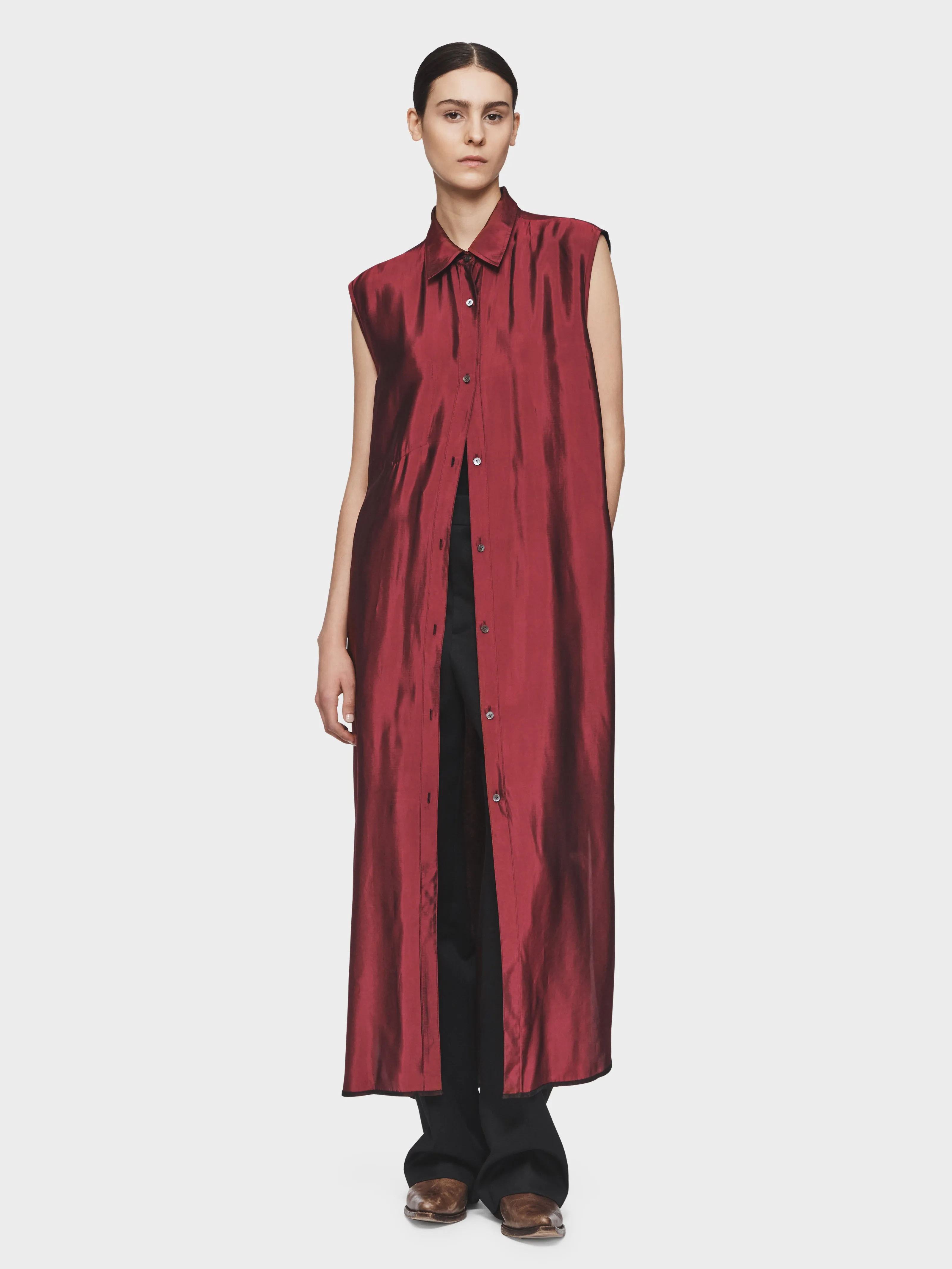 Reversible Shirt Dress in Garnet