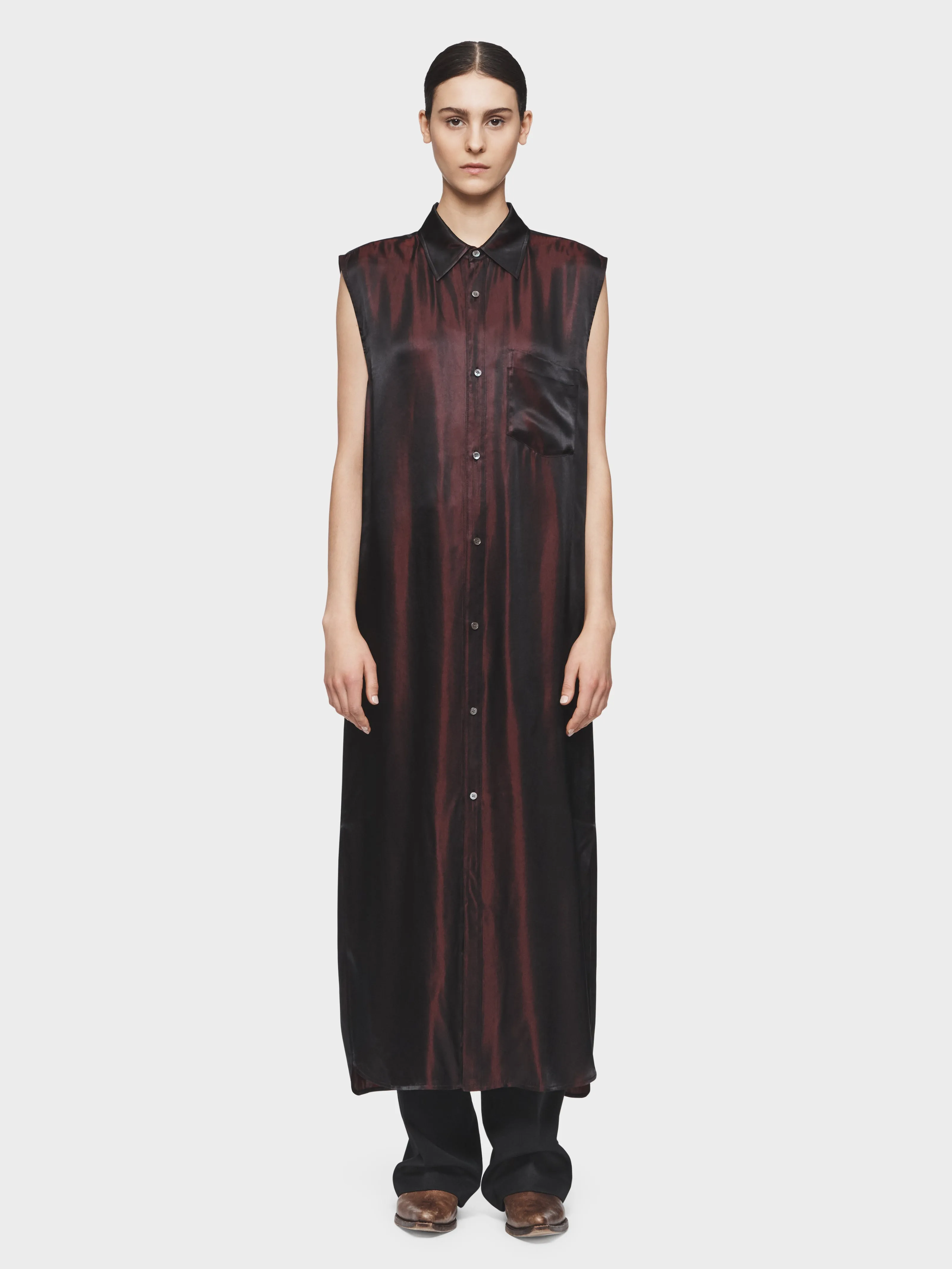 Reversible Shirt Dress in Garnet