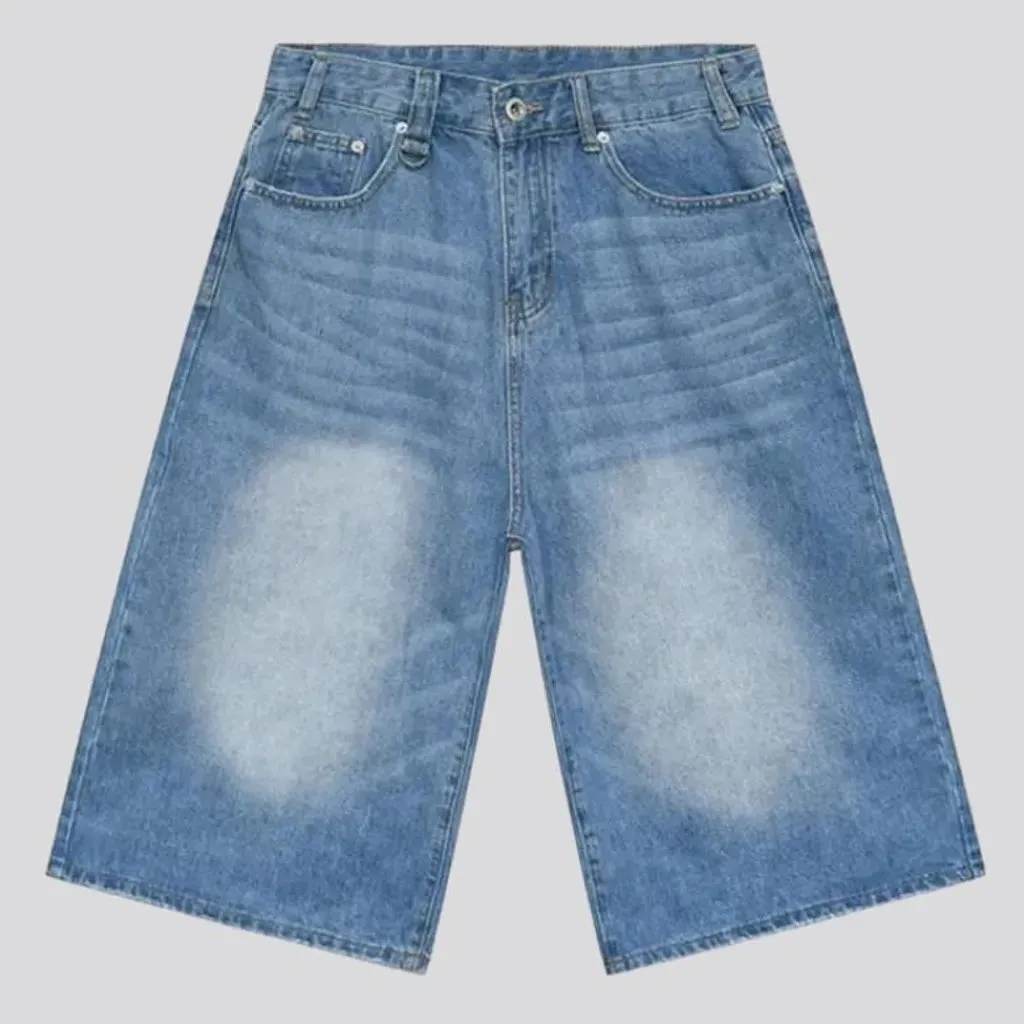 Sanded high-waist denim shorts for men