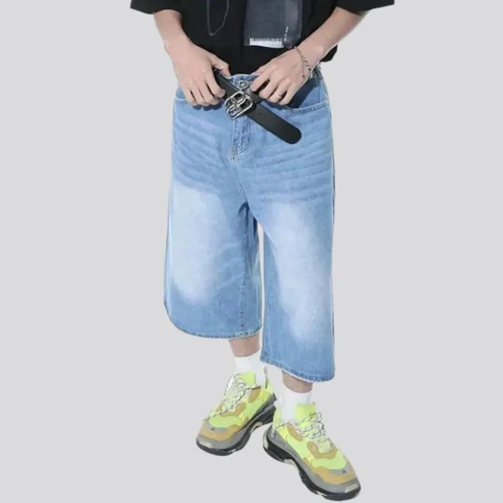 Sanded high-waist denim shorts for men