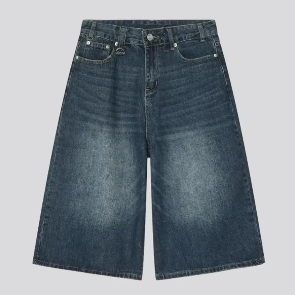 Sanded high-waist denim shorts for men