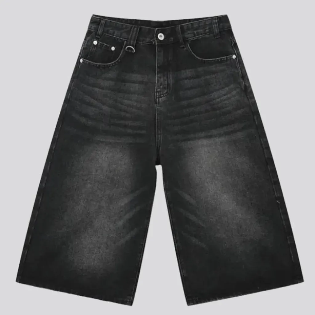 Sanded high-waist denim shorts for men